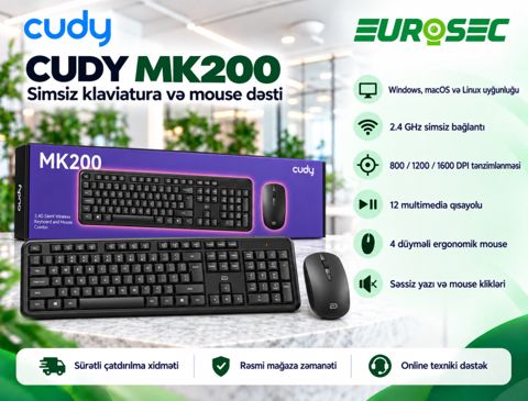 Cudy MK200 Wireless Keyboard and Mouse Combo Black — Bakı