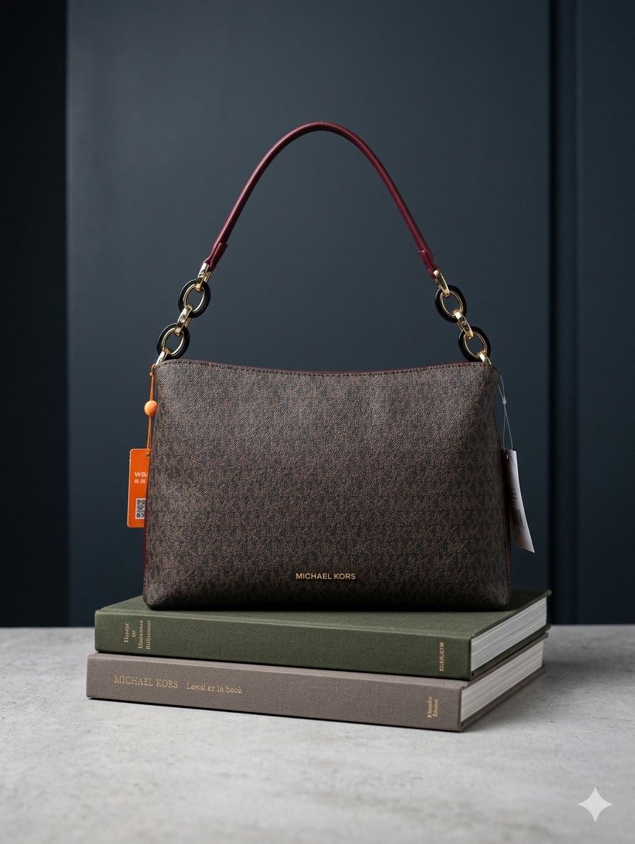 Qısa tutacaqlı çanta Michael Kors, dəri/kətan, qəhvəyi, 28х18.5 sm — Mallar, Bakı
