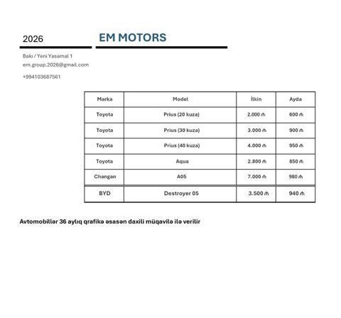 Toyota Prius: 2 l 2026 il Hetçbek — Bakı