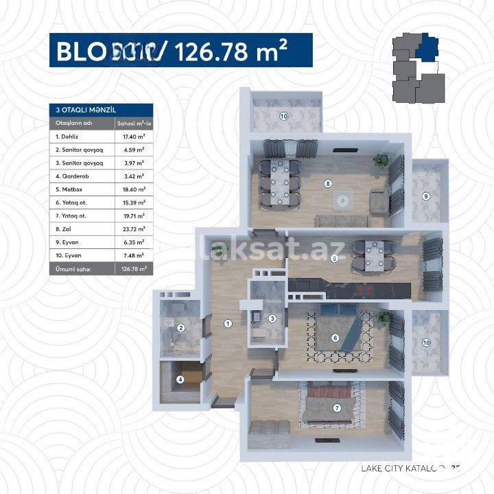 Satılır 3 otaq yeni tikili 127 m², Böyükşor — Mənzil, Bakı (4)