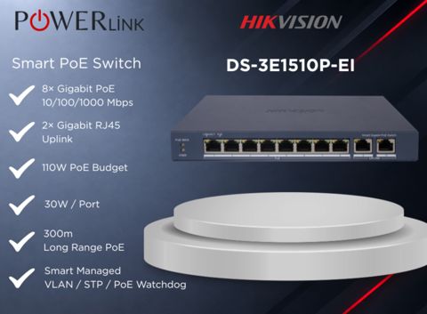 Hikvision DS-3E1510P-EI 8 Port Gigabit Smart PoE Switch — Powerlink Azərbaycan