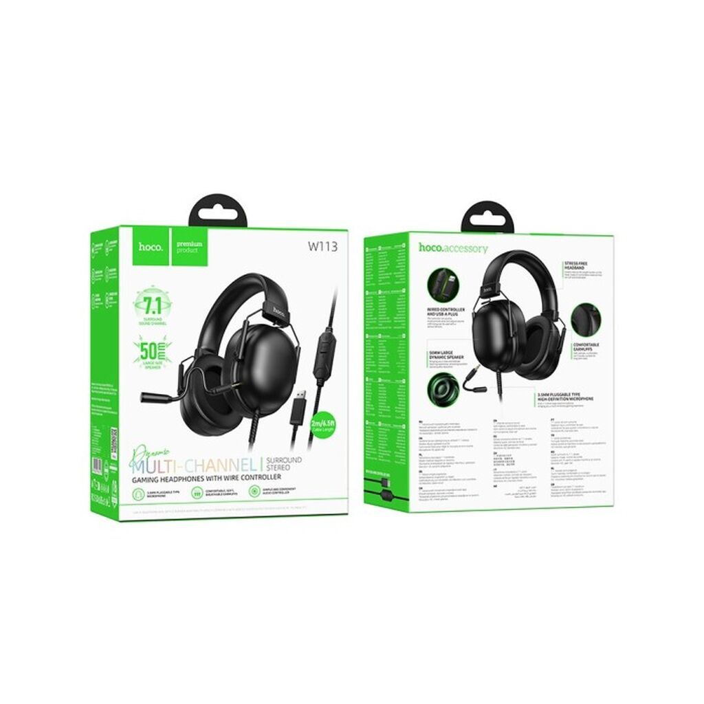 Hoco W113 USB Gaming Qulaqlıq 7.1 Surround Mikrofonlu – Qara Hoco — Səs texnikası, Bakı