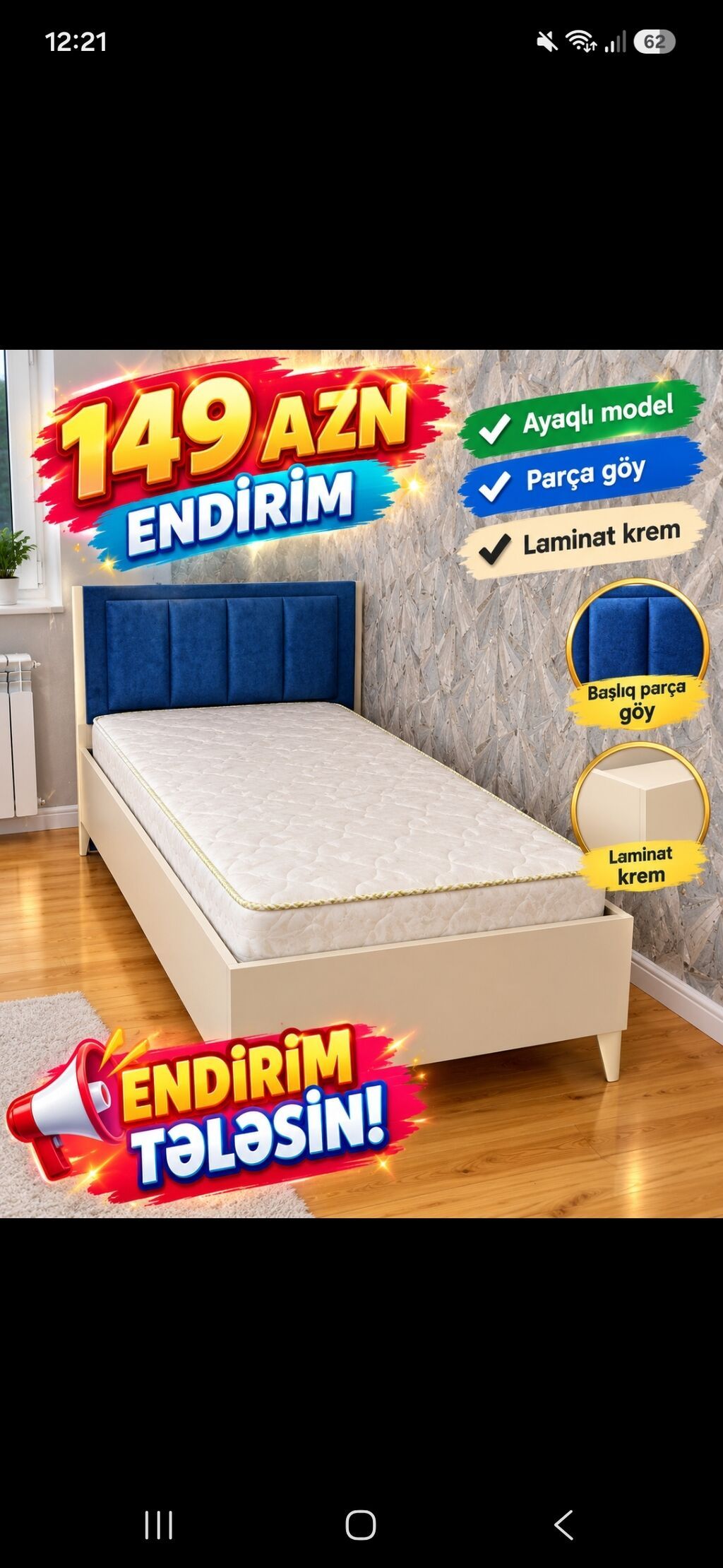 Ayaqlı tək çarpayı – endirimli təklif - Başlıq: parça göy rəngdə — Yataqlar, Xırdalan