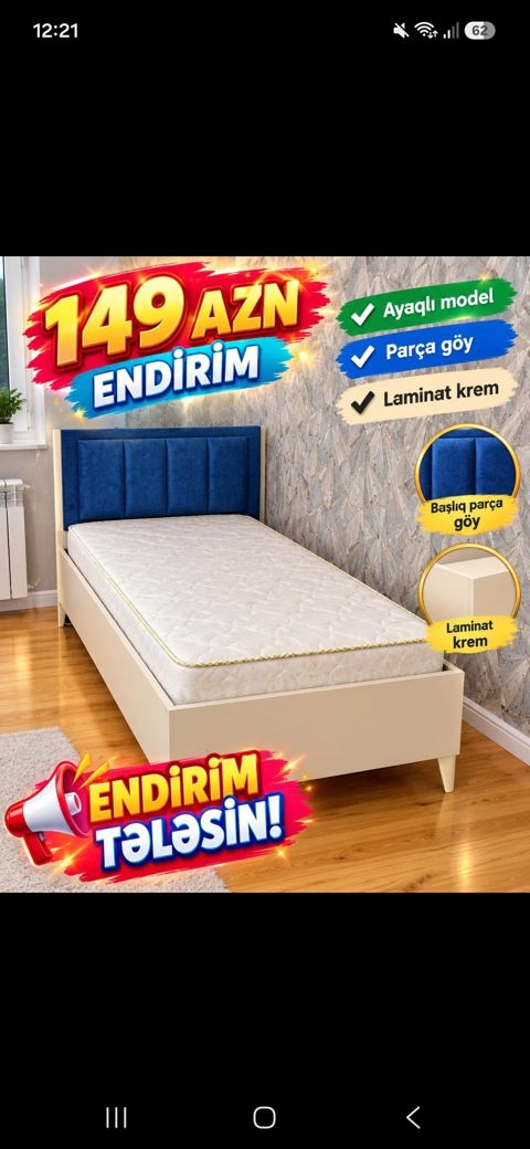 Ayaqlı tək çarpayı – endirimli təklif - Başlıq: parça göy rəngdə — 149 ₼ · Xırdalan · Yataqlar Ayaqlı tək çarpayı – endirimli təklif - Başlıq: parça göy rəngdə — Xırdalan