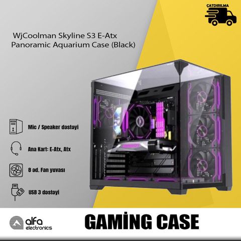 WjCoolman Skyline S3 E-Atx Panoramic Aquarium Case (Black) — Bakı