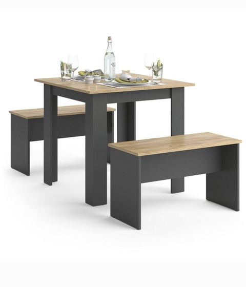 Yemək dəsti masa və 2 skamya 9653, laminat, antrasit/sonoma, 80x80x75 sm — Bakı