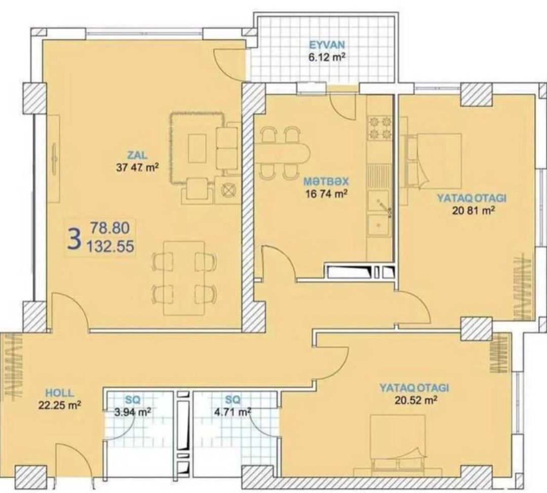 Satılır 3 otaqlı yeni tikili 133 m² — Mənzil, Bakı (2)