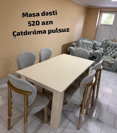 Masa dəsti – 6 nəfərlik - Komplekt: 1 düzbucaqlı masa + 4 ədəd yumşaq — Bakı