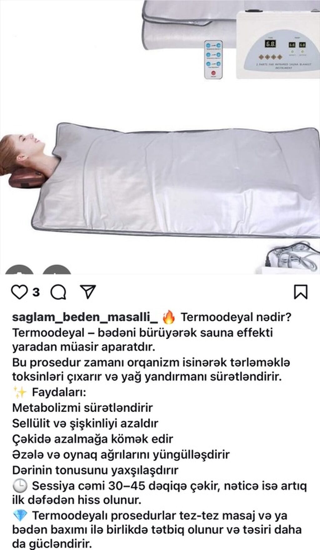 Termoodeyal – bədəni bürüyərək sauna effekti yaradan müasir aparat — Kosmetoloji və estetik aparatlar, Sumqayıt