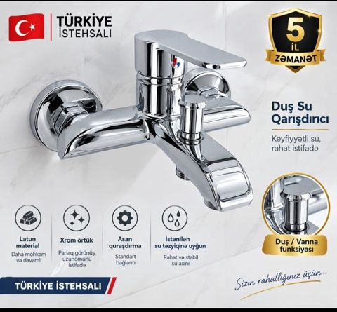 Türkiyə istehsalı divara quraşdırılan duş/vanna kranı – su — Təmir və tikinti