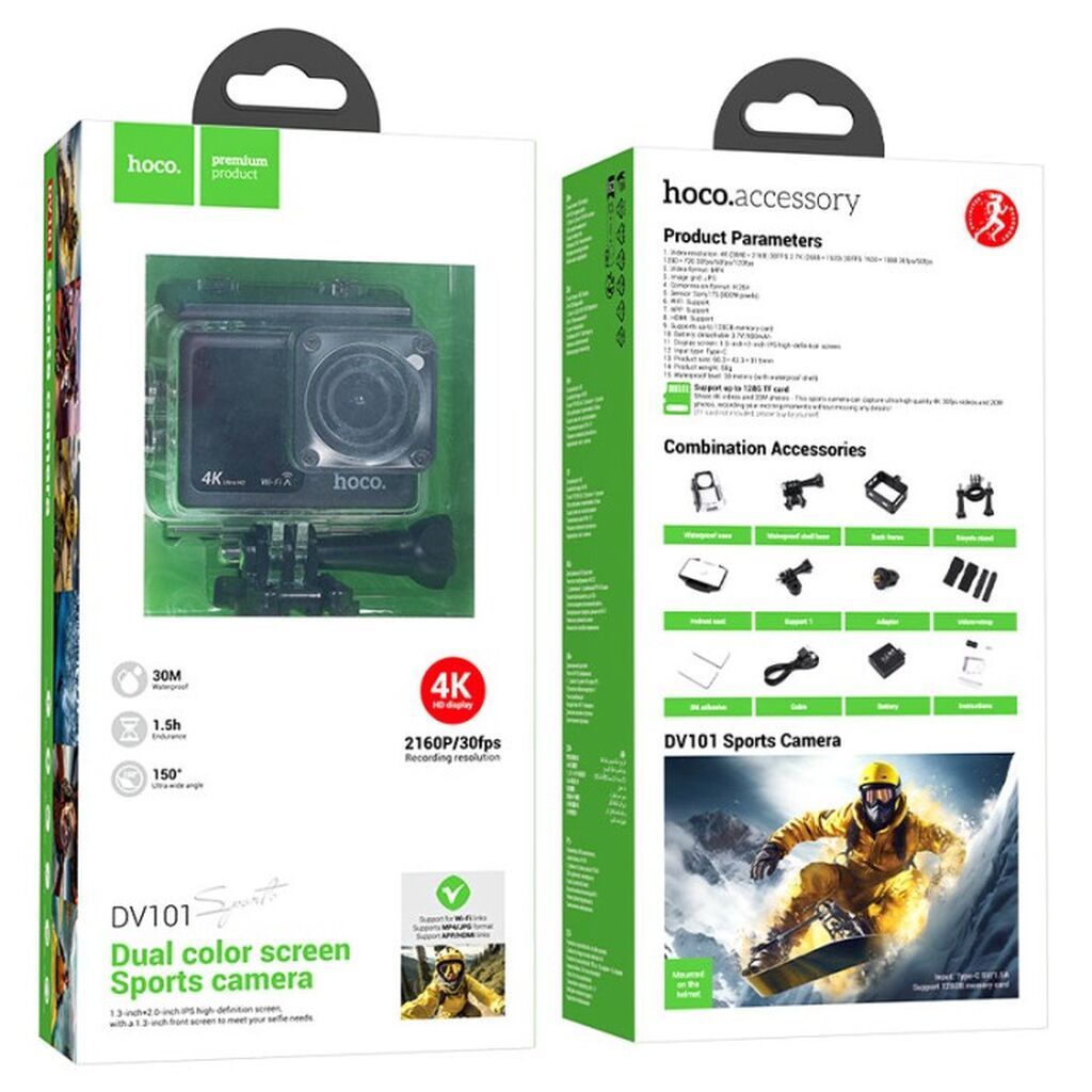 Hoco DV101 4K Action Kamera – 8MP Sony Sensor, 150° geniş bucaq — Video kamera, Bakı