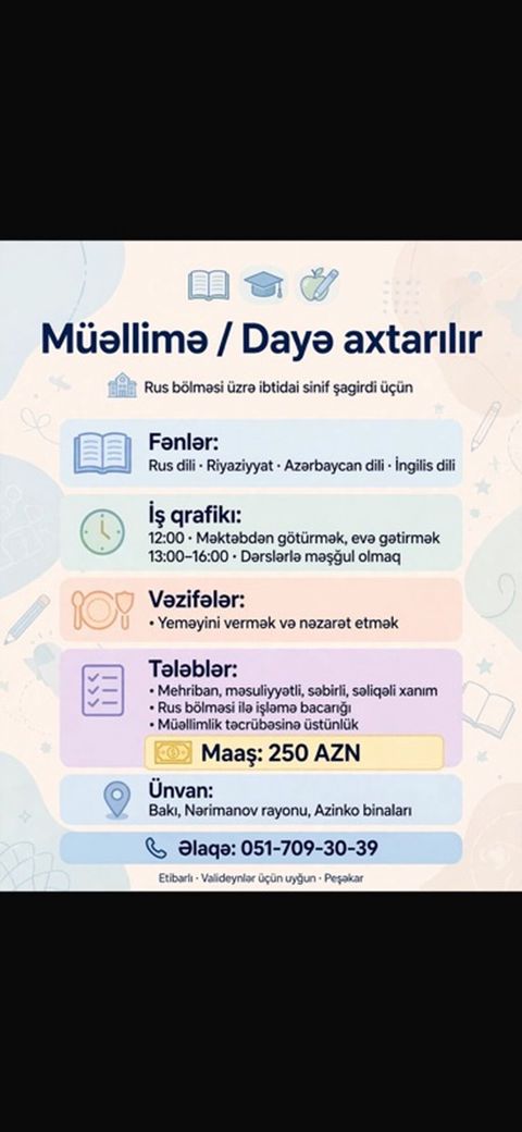 Rus bölməsində oxuyur. Rus dili, riyaziyyat, Azərbaycan dili, ingilis — 250 ₼ · Bakı · Ev personali və təmizlik Rus bölməsində oxuyur. Rus dili, riyaziyyat, Azərbaycan dili, ingilis — Bakı