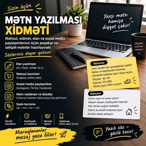 Mətn yazılması xidməti Elan, məhsul və xidmətlər üçün səliqəli və — Bakı