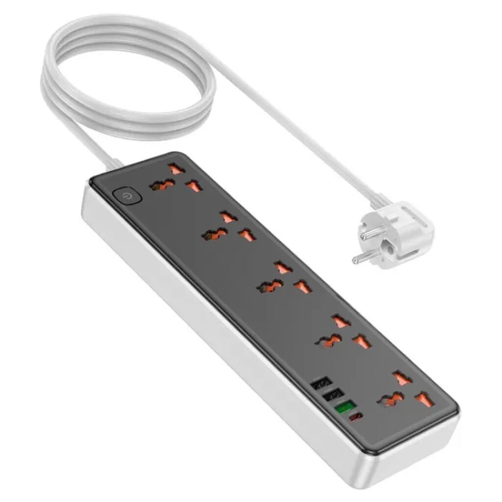 Hoco AC14A – 5 rozetkalı, Usb-c 30W və 3×USB-A çıxışlı universal — Rozlər, fişləri və keçicilər, Bakı (2)