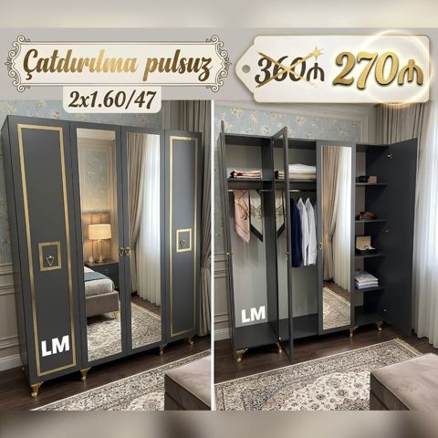 Dörd qapılı dolablar təmiz laminatla Qiymət 270₼ Ölçü 2 x 1.60 — Bakı