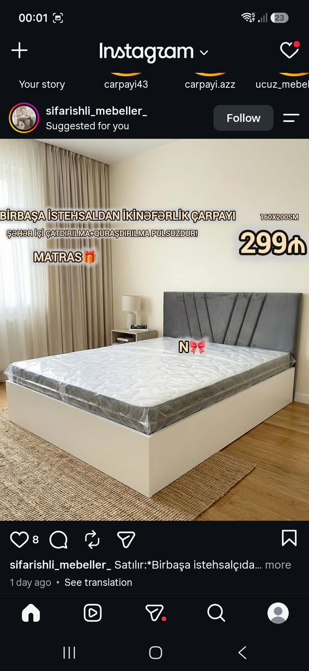 İkinəfərlik çarpayı – 160x200 sm - Birbaşa istehsaldan - Modern — Yataqlar, Xırdalan