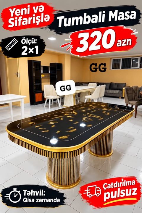 Oval masa, Zəmanətsiz, Kredit yoxdur — 320 ₼ · Bakı · Masalar Oval masa, Zəmanətsiz, Kredit yoxdur — Bakı