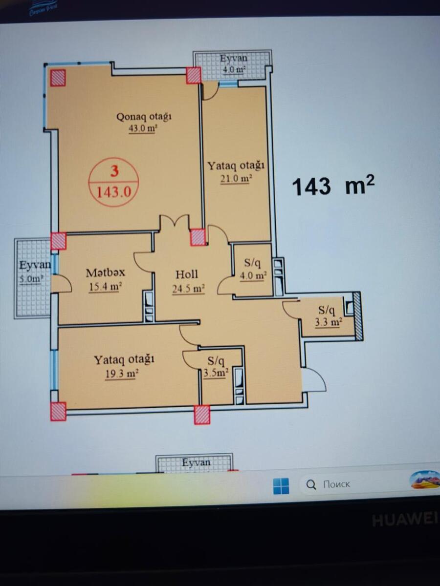 Satılır 3 otaqlı yeni tikili 143 m² — Mənzil, Bakı (6)