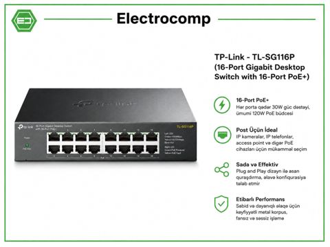TP-Link TL-SG116P – 16 Port Gigabit Desktop Switch — Bakı