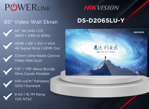 65" 4K UHD LCD Video Wall Ekran Hıkvısıon DS-D2065LU-Y — Bakı