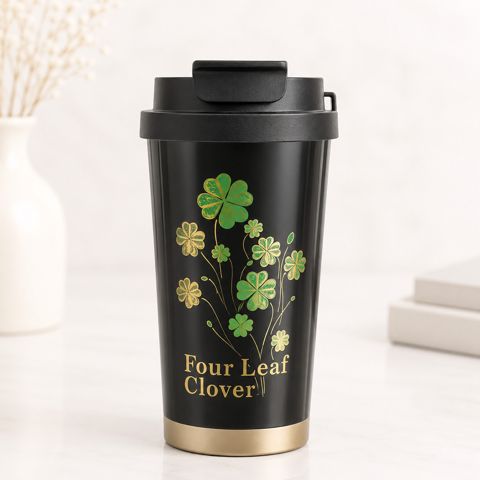 Termo fincan Four Leaf Clover, paslanmayan polad, qara, 500 ml — Bakı
