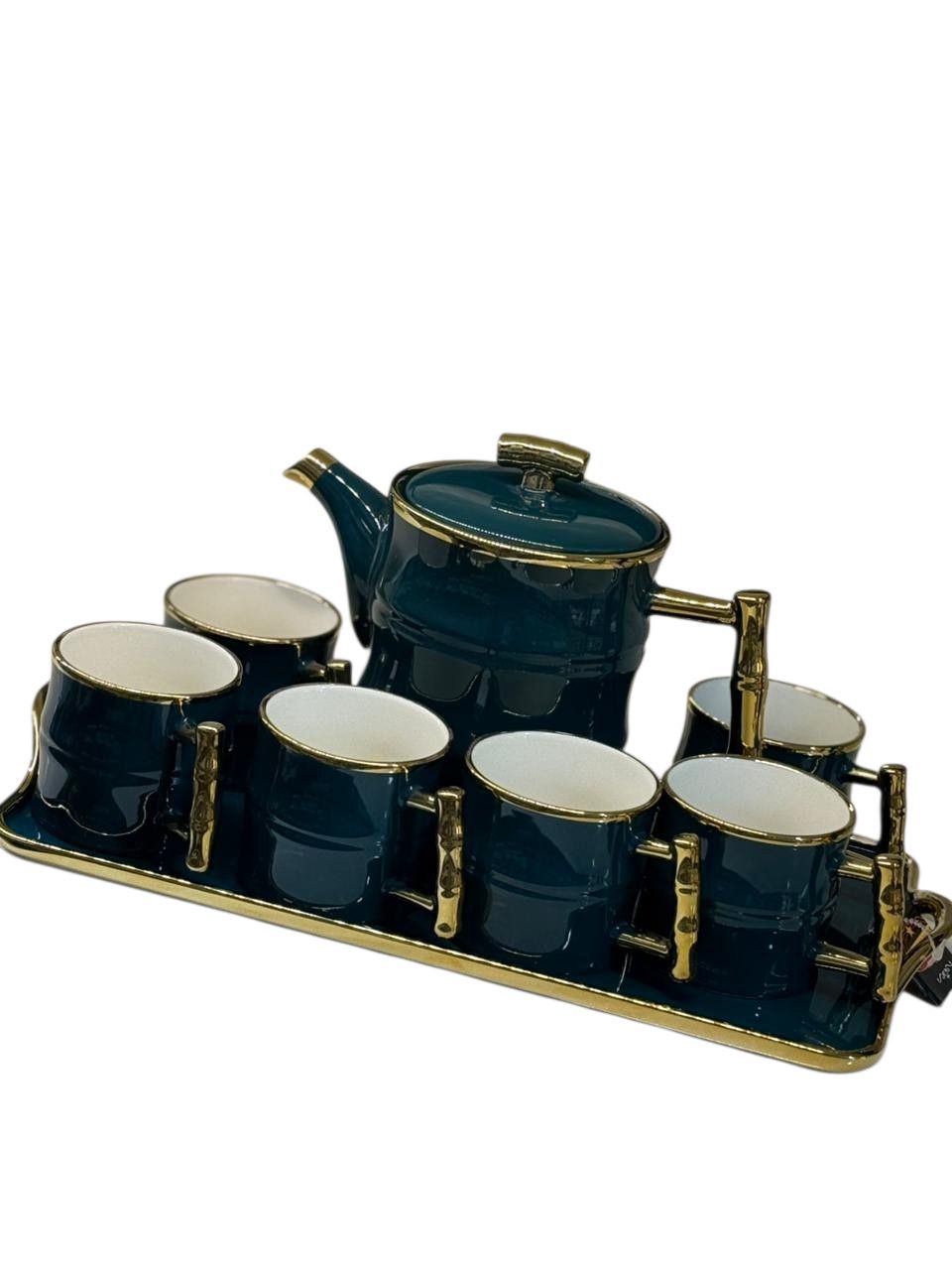 Çay servizi, keramika, yaşıl/qızılı, 200/1000 ml, 8 parça, 6 nəfərlik — Mallar, Bakı