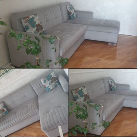 Uqul divan – L şəkilli, açılmır, bazalı model. - Rəng: açıq boz — Bakı