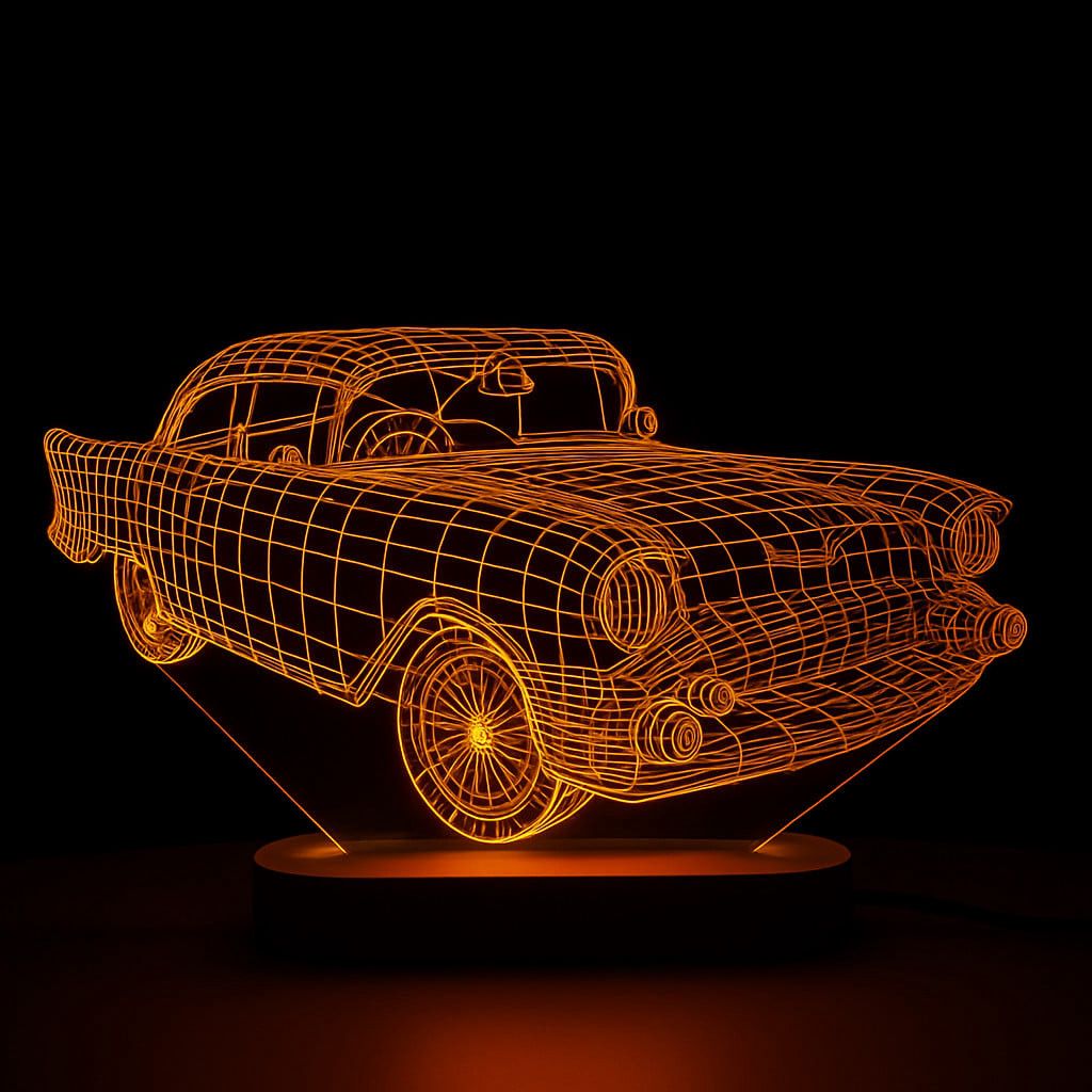 3D LED Akril Gecə Lampası, Klassik Sport Avtomobil, Narıncı, 15x20 sm - lightdekor290 — Mallar, Bakı