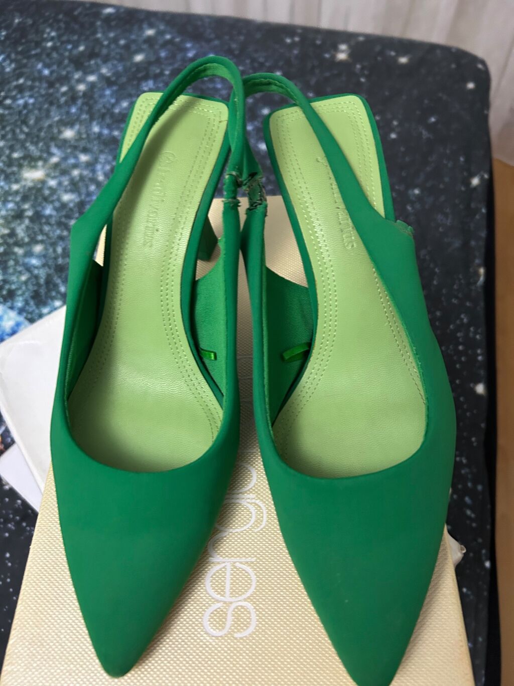 Yaşıl rəngli qadın slingback tuflilər 36 razmer - Model: sivri — Tufl, Bakı (3)