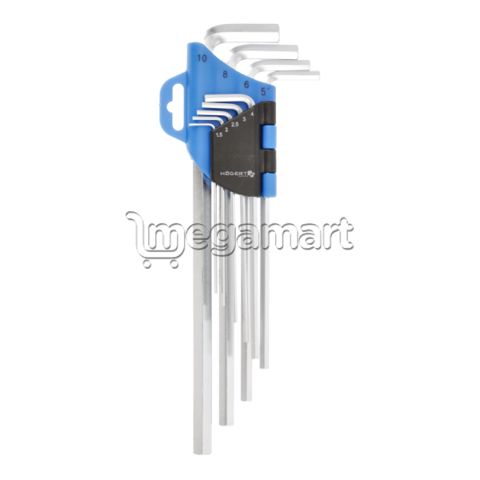 Açar dəsti Altıbucaqlı L formalı 1,5–10 mm, CrV, 9 ədəd Högert HT1W803 — Bakı