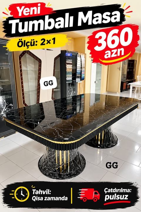Qonaq masası, Yeni, Açılmayan, Mərmər, Dördbucaq masa — Digah