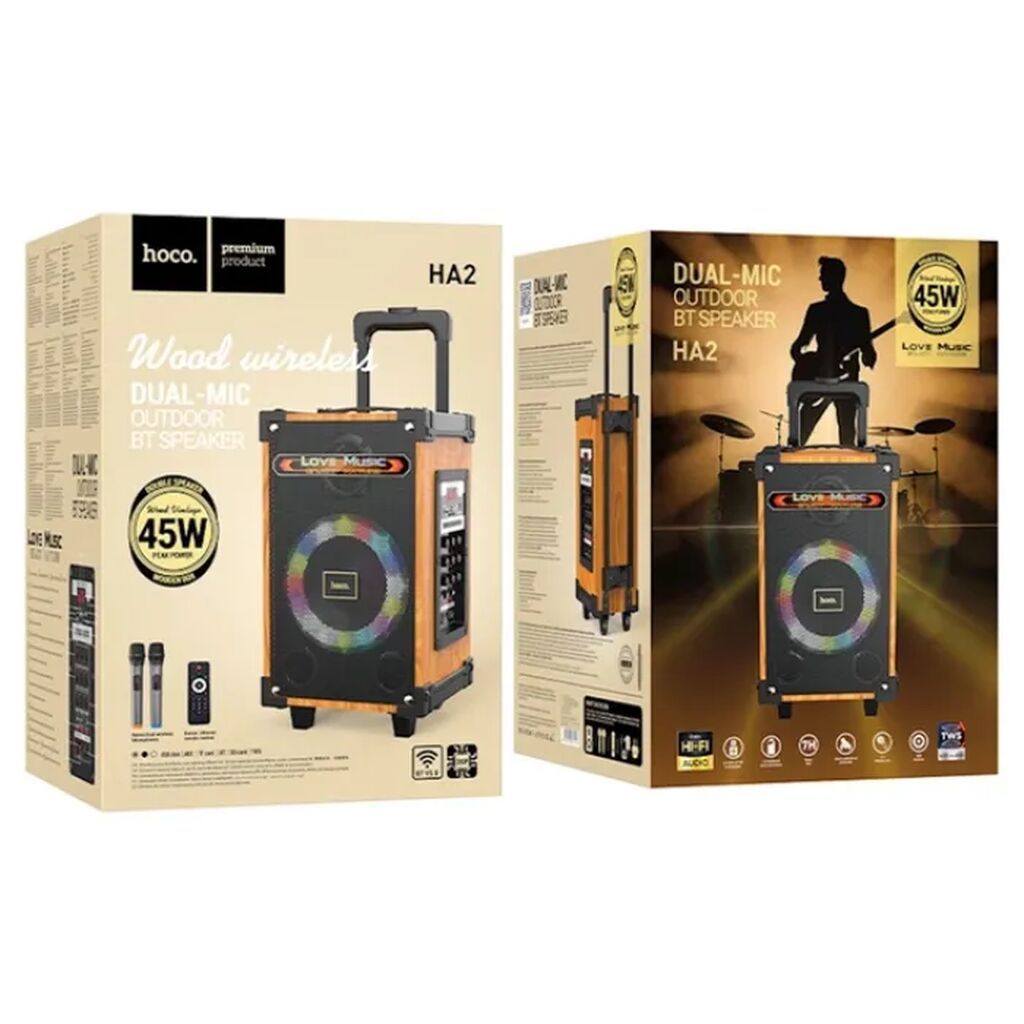 Hoco HA2 Wave Portativ Bluetooth Dinamik 40W Karaoke Musiqi Sistemi — Karaoke, Bakı (2)
