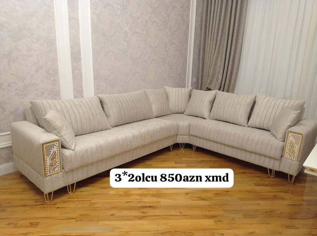 Künc divan – 3×2 ölçü Rəng: açıq bej/krem Forma: L-şəkilli künc — Divanlər, Bakı