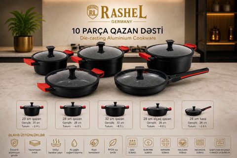Qazan dəsti Rashel SU-LI0078, qranit, 20/28/32 sm — Bakı