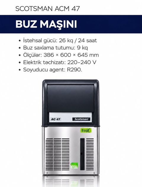 Scotsman ACM 47 Buz Maşını İstehsal gücü: 26 kq / 24 saat Buz — Bakı