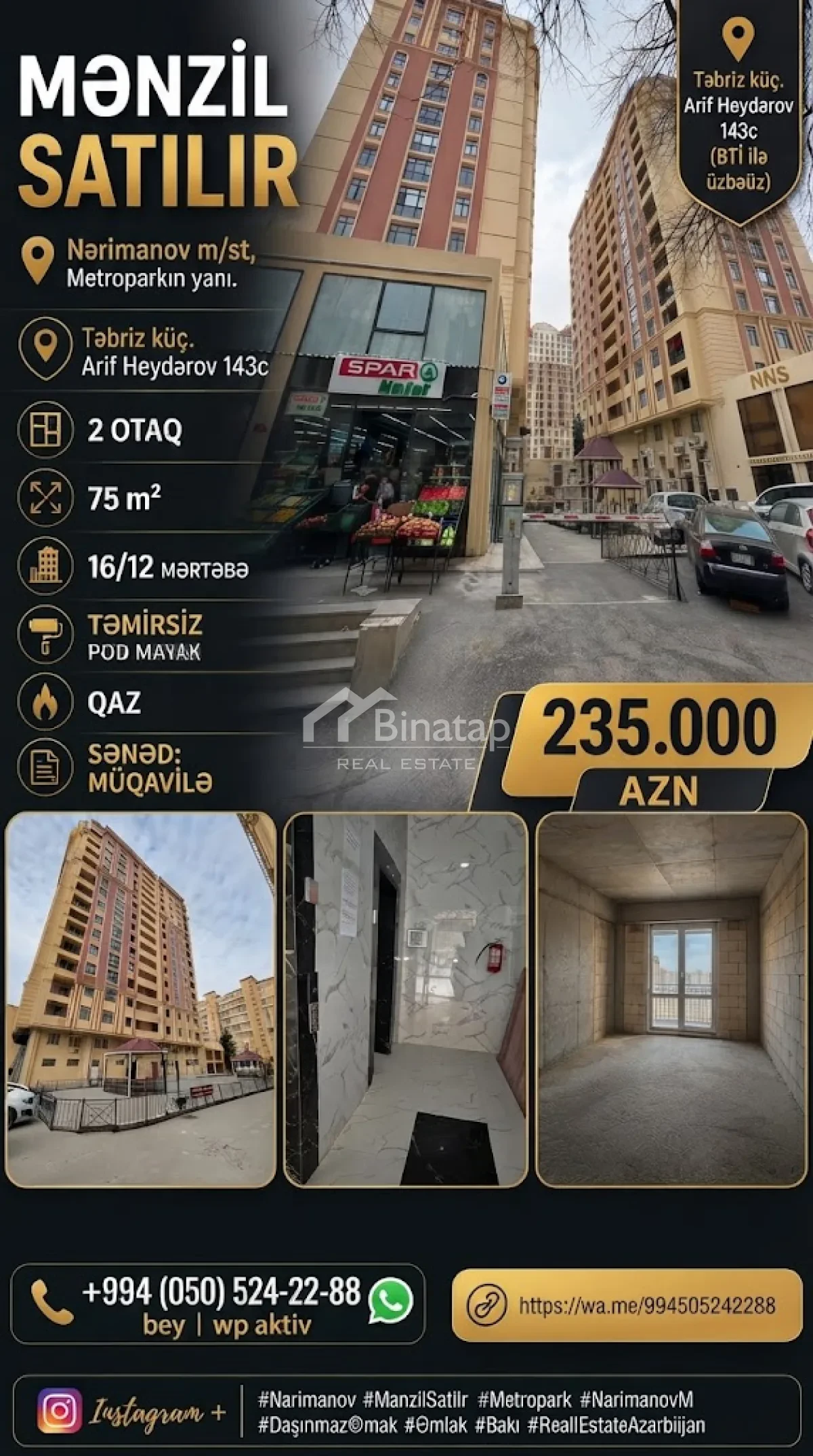 Satılır 2 otaqlı yeni tikili 75 m², Nəriman Nərimanov metrosu, Nərimanov rayonu — Bakı