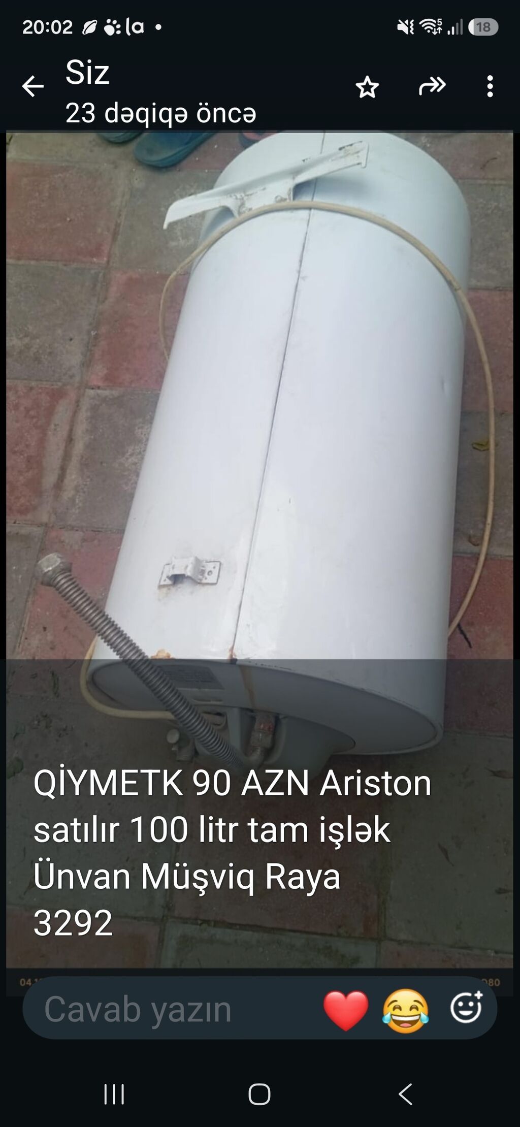 Ariston su qızdırıcısı (elektrik, şaquli silindrik model) - Həcm: 100 — Su qızdırıcılar, Sumqayıt
