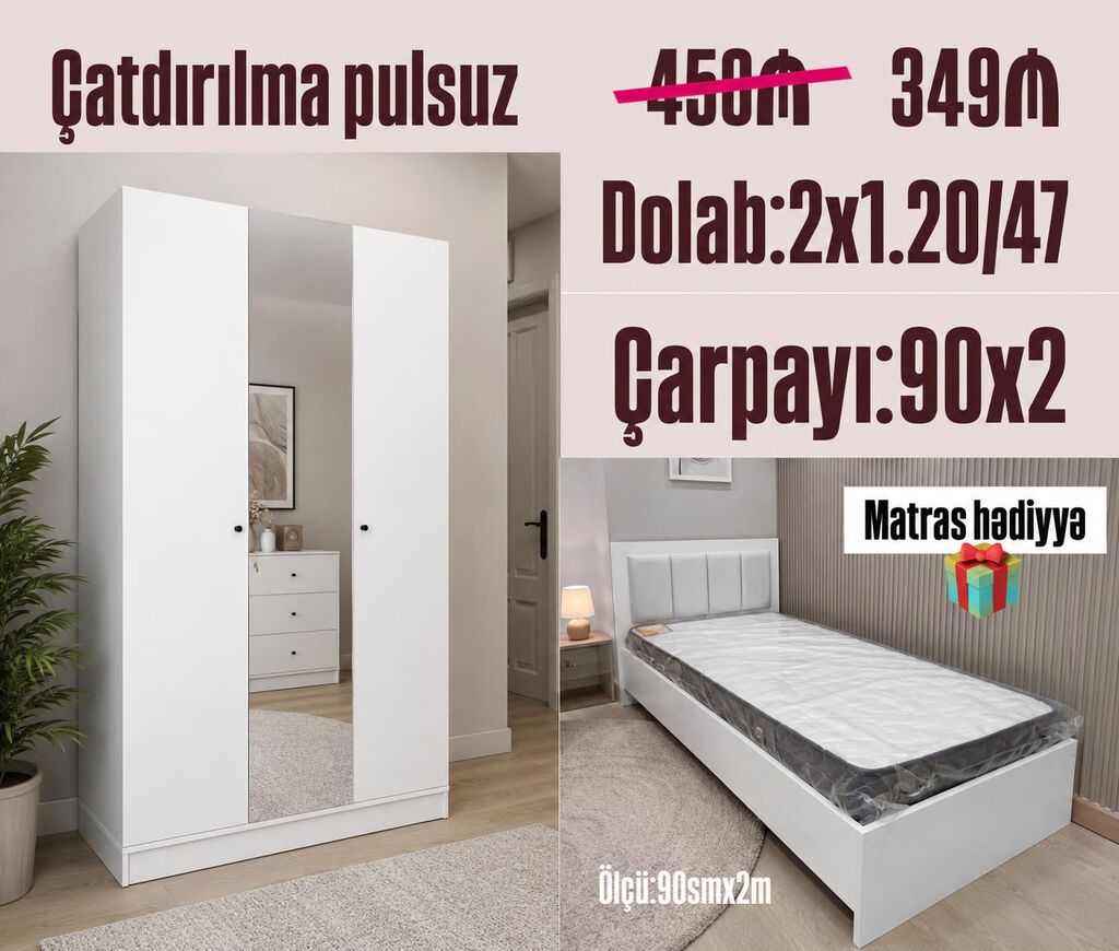 Gənc oda Dolab+çarpayı_ Yeni və sifarişlə Qiymət 349₼ — Yataq otağı mobilya dəstləri, Bakı