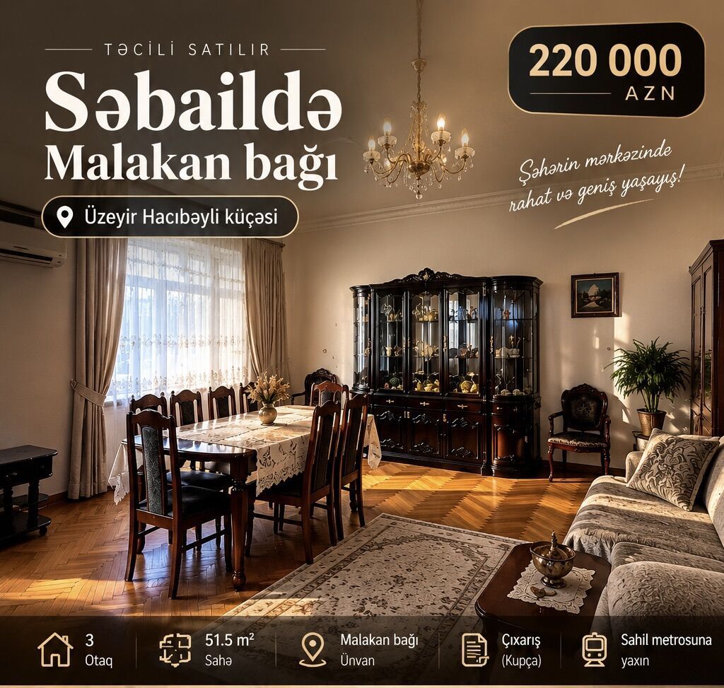 Bakı, 3 otaqlı, Köhnə tikili, m. Sahil, 51 kv. m — Mənzil, Bakı
