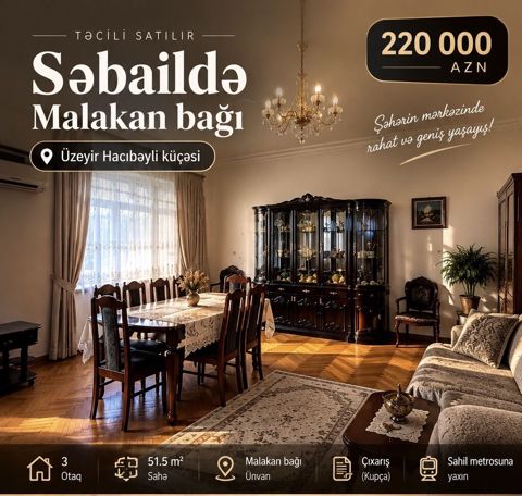 Bakı, 3 otaqlı, Köhnə tikili, m. Sahil, 51 kv. m — Bakı