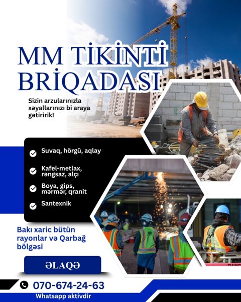 Tam Tikinti (Briqada) — Mehman — Negotiable · Tərtər · Tikinti xidmətləri Tam Tikinti (Briqada) — Mehman — Tərtər