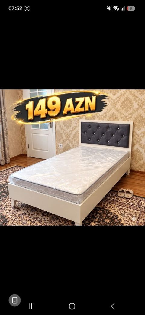 Tək nəfərlik çarpayı və döşək dəsti - Rəng: ağ çərçivə, tünd boz — 149 ₼ · Xırdalan · Yataqlar Tək nəfərlik çarpayı və döşək dəsti - Rəng: ağ çərçivə, tünd boz — Xırdalan