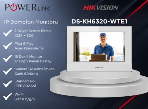 Hikvision DS-KH6320-WTE1 7 Düym Sensor IP Video Domofon Monitoru (Ağ) — Powerlink Azərbaycan