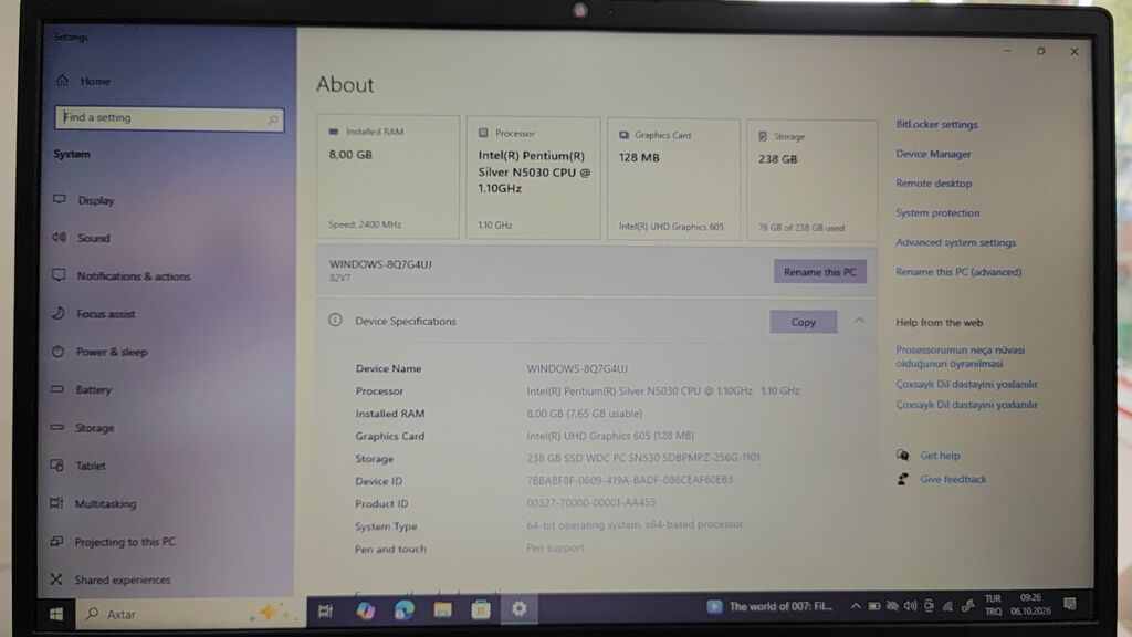Lenovo noutbuk + aksesuarlar dəsti Texniki göstəricilər: - Prosessor — Lenovo, Gəncə (3)