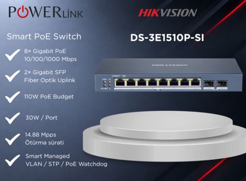 Hikvision DS-3E1510P-SI 8 Port Gigabit Smart Managed PoE Switch — Powerlink Azərbaycan