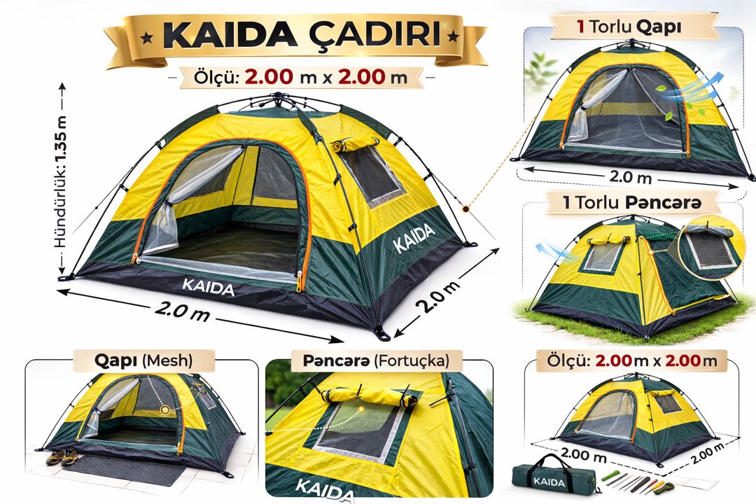 Çadır No Brand 00112, sarı/yaşıl, 200x200 sm — Mallar, Bakı (2)