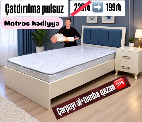 Mebel dəsti: çarpayı + tumbə - Ölçü: tək nəfərlik çarpayı (şəkildəki — 199 ₼ · Bakı · Yataq otağı mobilya dəstləri Mebel dəsti: çarpayı + tumbə - Ölçü: tək nəfərlik çarpayı (şəkildəki — Bakı