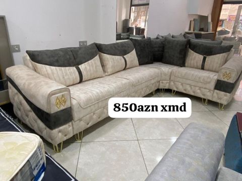Künc divan dəsti - Rəng: bej və tünd boz kombinasiyası, dekorativ — Bakı