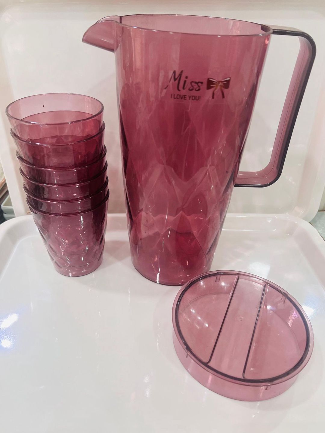 Dəst qrafin + 6 stəkan 344, akril, 1 l, çəhrayı — Mallar, Bakı