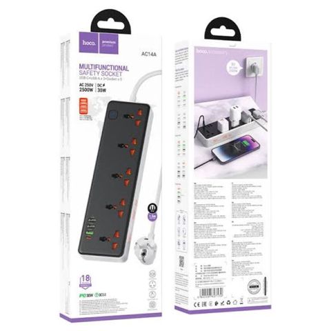 Hoco AC14A – 5 rozetkalı, Usb-c 30W və 3×USB-A çıxışlı universal — 35 ₼ · Bakı · Rozlər, fişləri və keçicilər Hoco AC14A – 5 rozetkalı, Usb-c 30W və 3×USB-A çıxışlı universal — Bakı
